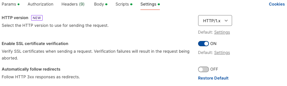Postman Request Settings